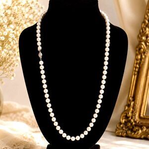 Vintage Marvella Hand Knotted Faux Pearl Necklace 30 Inch